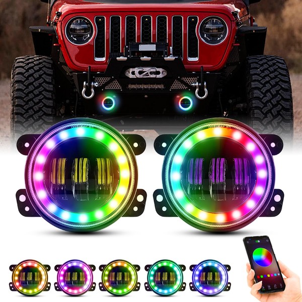 BEEYEO 4 Inch RGB LED Fog Lights 60W High-Intensity Off-Road