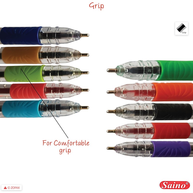 SAINO Ezirite Ballpoint Pens, MULTICOLOUR, Fine Point (0.6mm), Pack of