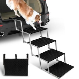 Niubya Portable Folding Dog Stairs for Cars, SUVs, Trucks - Lightweight Pet Ramp for Large Dogs with Non-Slip Surface - Reinforced Steps Support Up to 200 lb, 5 Steps