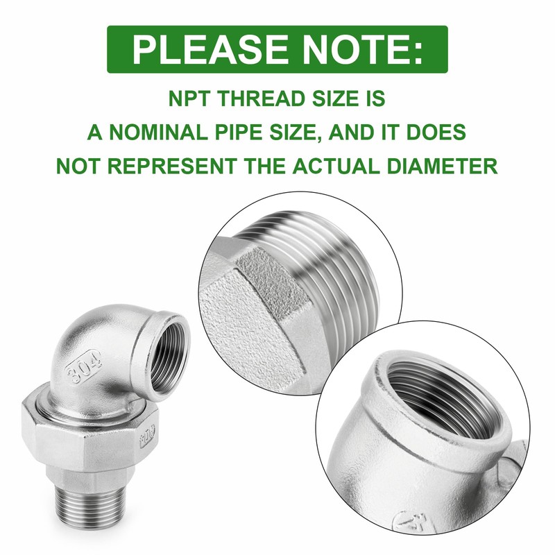 TAISHER 2PCS 304 Stainless Steel 90 Degree Elbow Union，1/2" NPT