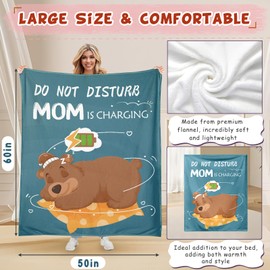 Mom Gifts, Moms Birthday, Mom is Charging Bear Blanket, Gift for Mother from Daughter Son, Funny Mommy Gifts for Mothers Day Christmas, Super Soft Throws Blanket