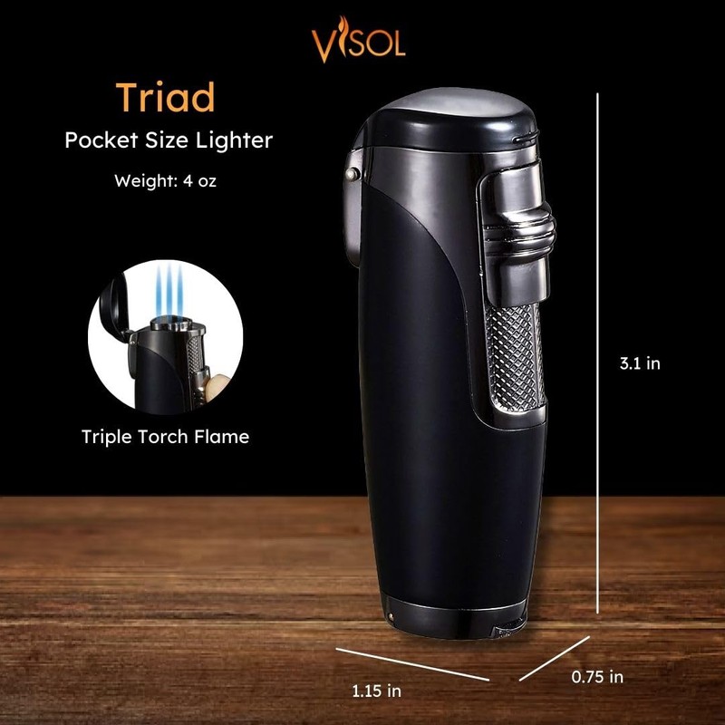 Visol Triad Butane Torch Triple Jet Flame Refillable Gas Lighter,
