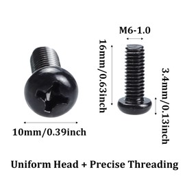 Runseaway 8PCS Black License Plate Screws-Phillips Pan Head, 304 Stainless Steel, Black Bolts M6-1.0 x 16mm, Rust Resistant Rear License Plate Fasteners