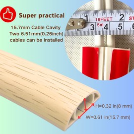 BEIEBIJOB 3.3ft Self Adhesive Floor Cord Cover,Heavy Duty Soft PVC Cable Protector and Extension Cord Hider,Cord Management System to Hide Wires on Floor,Cable Cavity:0.61" (W) x 0.32" (H) Beige