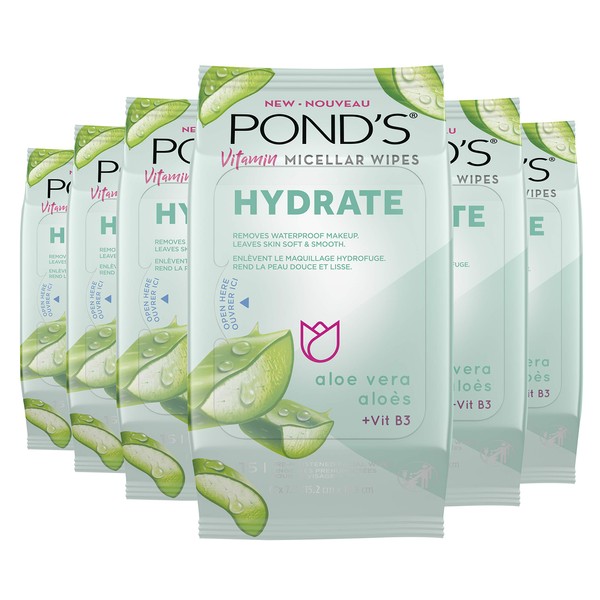 Pond's Vitamin Micellar Wipes For Dry Skin Hydrate Aloe Vera Removes Waterproof Makeup 25 Wipes