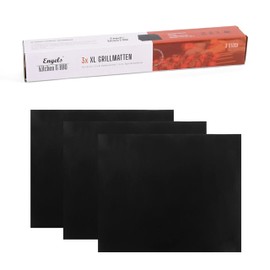 Charma Kaman Set of 3 BBQ Grill Mats & Oven Mats (Black & Reusable) (XL - 40 x 33 cm)