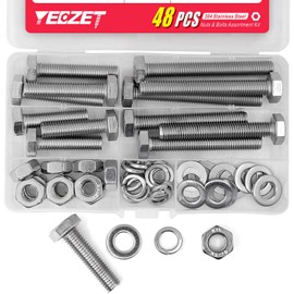 YEEZET M10 40 mm 50 mm 70 mm 80 mm 304 Stainless Steel Hex Bolts, Washers, Spring Washers & Nuts Assortment Kit, Pack of 12