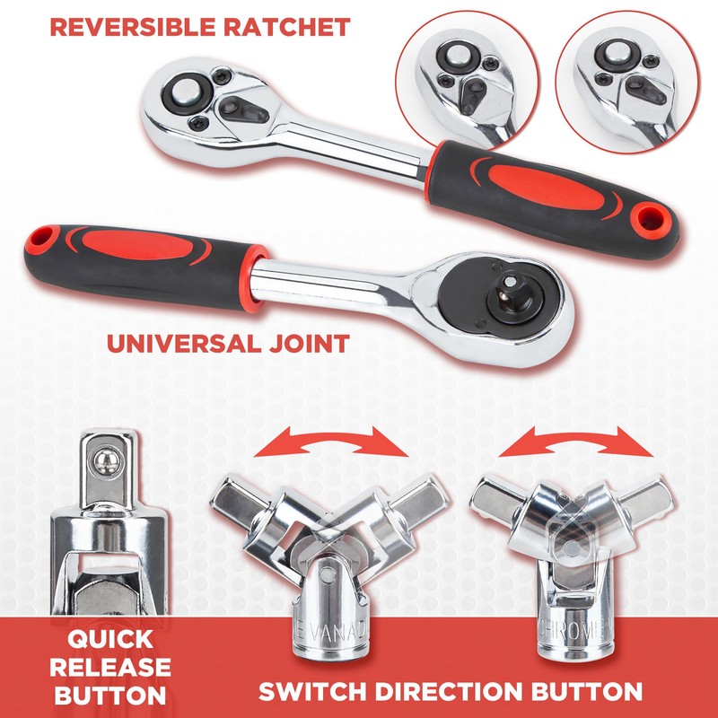 CARTMAN 53 Pieces 1/4 inch Drive Socket Ratchet Wrench Tool