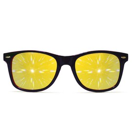 GloFX Ultimate Diffraction Glasses | 3D Prism Rainbow Effect | Great Edm, Concert, and Rave Accessory | Red and Black Frame with Gold Mirror Firework Lenses