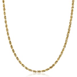 10K Gold 1.5MM, 2MM, 2.5MM, 3MM, 3.5MM, 4MM, 5MM, or 7MM Diamond Cut Rope Chain Necklace, Bracelet, Anklet Unisex Sizes 7"-30" - Yellow, White, or Rose (Yellow, 3MM, 8)