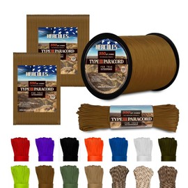 HERCULES 550 Paracord 4mm Type III 7 Strands Parachute Cord, 50' Coyote Brown Utility Rope for Crafting, DIY, Camping, Survival, Outdoor