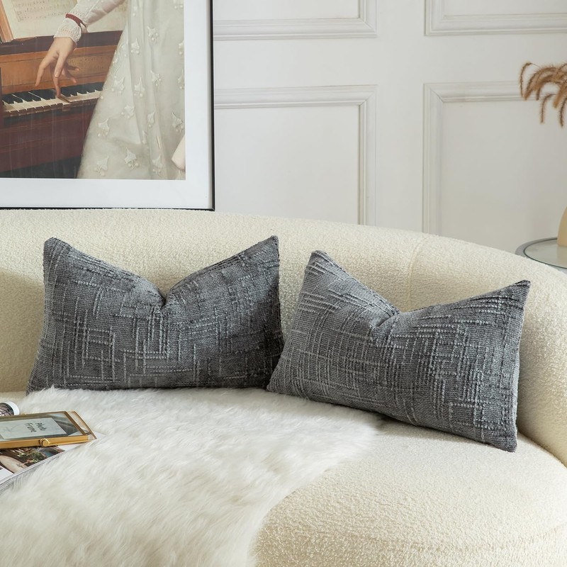 Mandioo Pack of 2 Solid Decorative Soft Chenille Dark Gray
