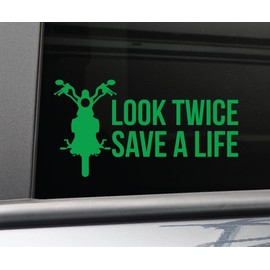 Look Twice Save a Life Motorocycle Vinyl Decal Laptop Car Truck Bumper Window Sticker, 8.5" x 4.5" (Lime Green)
