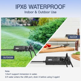 IPX6 Outdoor Power Strip Weatherproof, Waterproof Surge Protector with 6 Wide Outlet with 2A2C USB Ports, 15FT Long Extension Cord, Wall Mountable for Outside Decorations and More UL Listed(Black)