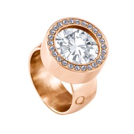 Quiges Rose Gold Interchangeable Ring Stainless Steel Shiny 12 mm Mini Coin Holder with Zirconia and Interchangeable Blue Coloured Coin in Various Sizes, Crystal, Cubic Zirconia