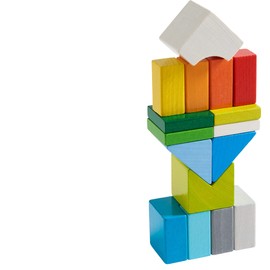 HABA 305463-3D Tile Game Cube Mix, Wooden Toy for Laying and Stacking, 19 Wooden Building Blocks, 10 Template Cards for Reconstruction, Toy from 3 Years