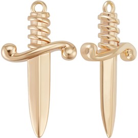 Beebeecraft 10Pcs Gold Sword Charms Real 18K Gold Plated Brass Bookmark Charms Swords Small for Jewellery Making Necklace Bracelet DIY Crafts 1x0.6x0.2in