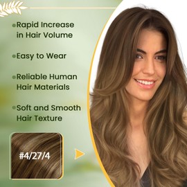 RUNATURE Balayage Clip in Hair Extensions Real Human Hair, Straight Hair Extensions Clip Ins, Double Weft Thick Remy Hair, Natural Looking, No Splits, 14 Inch 120g 7pcs #4/27/4 Brown Ombre