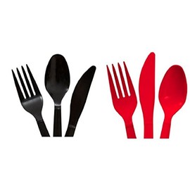 Red & Black Heavy Duty Plastic Cutlery Sets - 16 Spoons, 16 Forks, 16 Knives - 2 packs of 48 each 96 pcs total - Atlanta Falcons
