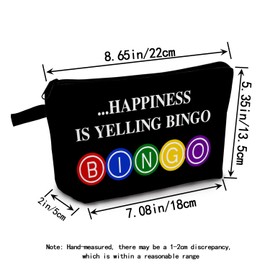 MoCaliduccious "Happiness Is Yelling Bingo Print Makeup Bag for Women Birthday Gifts Holiday Cheer & Adult Celebrations Bingo Game Lover Player Gifts Travel Cosmetic Pouch (Black)