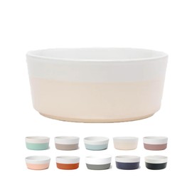 Waggo Dipper Ceramic Dog Bowl for Small and Large Breeds - Heavyweight and Durable Pet Food and Water Dish Crock, Dishwasher Safe, Modern (Small, Buttercream)