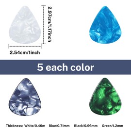 20 PCS Guitar Picks，Mixed Colorful Plectrums，For Acoustic, Ukulele Plectrum, Electric Guitars,Multiple thicknesses 0.46mm 0.71mm 0.96mm 1.2mm