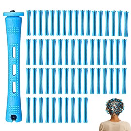 60PCS Perm Rods Pin Up Perm Kit Perm Rods with Rubbers 0.35 Inch Blue Small Size Hair Curlers Rollers for Natural Hair Long Short Hair Styling Tool Hair Curlers for Women and Men