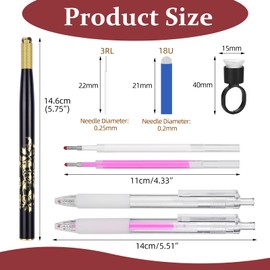ATOMUS Flower Microblading Pen Kit Black Tattoo Eyebrow Manual Pen 2Sets Mark Pen 10pcs 18U/3RL Eyebrow Microblades 10pcs Pigment Holder with Sponge
