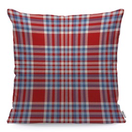 WONDERTIFY Throw Pillow Case Cover Tartan Plaid Pattern Checkered Fabric Texture Moderate Light Blue White and Bright Red Soft Linen Pillow Case for Bedroom/Livingroom/Sofa Cushion Covers 18x18 Inch