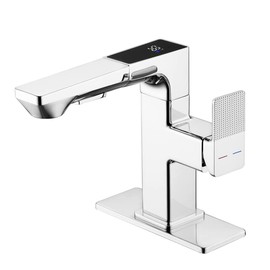 Mekoly LED Bathroom Sink Faucet,Chrome Bathroom Faucet with Pull Out Sprayer,Temperature Digital Display Single Handle RV Bath Vanity Faucets for 1 or 3 Hole