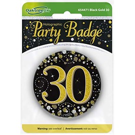 OakTree 3" Badge 30th Birthday Sparkling Fizz Black Gold Holographic