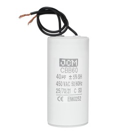 JCM Motor Run Capacitor 40uf MFD 250V/450V AC Volts Round Cylinder 2 Wires CBB60