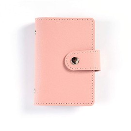 Soft Leather Credit Card Holder, Mini Wallet, Portable, Credit Card Holder, Multiple Compartments, Business Card Holder with Button (Pink), 7.5 cm x 11 cm, rose, Elegant