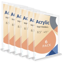 GUNDAMIT Acrylic Sign Holder 8.5x11 Inch 6 PACK, Vertical T Shape Double-Sided, Clear Plastic Paper Sign Holder, Premium Acrylic Frame for Business, Office, Home and Wedding Party