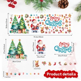HLNIUC Christmas Party Home Decorations Cartoon Stickers 35”x12”Cute Gingerbread Santa Claus Wall Decals Small Christmas Tree Window Clings Xmas Quotes Indoor Removable Wall Decor for Office Classroom