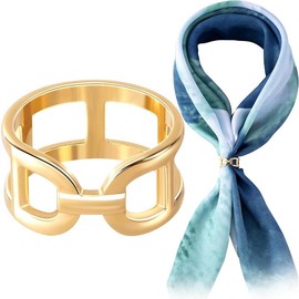 Scarf Ring Clip, Wide Band Chunky Chain Silk Scarf Buckle, Shawl Clips Scarf Clasp Holder Scarves Pin - Color: Gold (Chain)