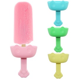 4 Pcs Popsicle Holders,Viceda Reusable Cat-Shaped Ice Lolly Holder in 4 Colours, Leak Proof Drip Free Design for Kids Playtime,Cute Popsicle Holder for Summer Parties and Outdoor Adventures
