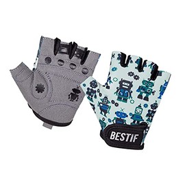 BESTIF Children's Cycling Gloves for Boys and Girls Fingerless Cycling Gloves Half Finger Velcro Closure Gel Padding (Robot, S/M)