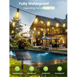 Svater 50FT Solar String Lights Outdoor with Remote, ST38 Patio Light with 19 LED Dimmable Shatterproof Bulbs, Solar Powered String Lights Waterproof for Cafes, Gardens, Bistro Warm White