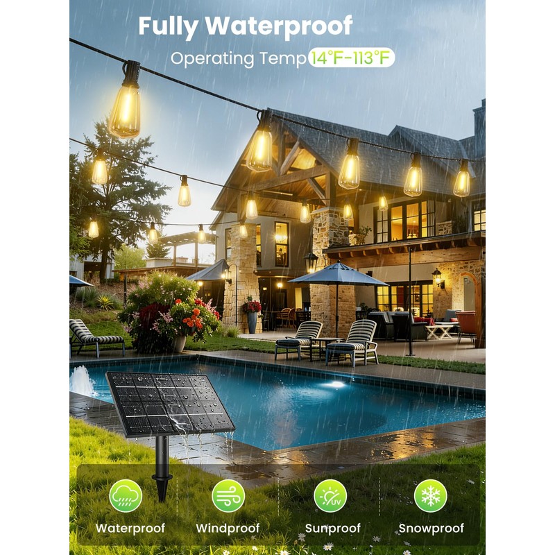 Svater 50FT Solar String Lights Outdoor with Remote, ST38 Patio