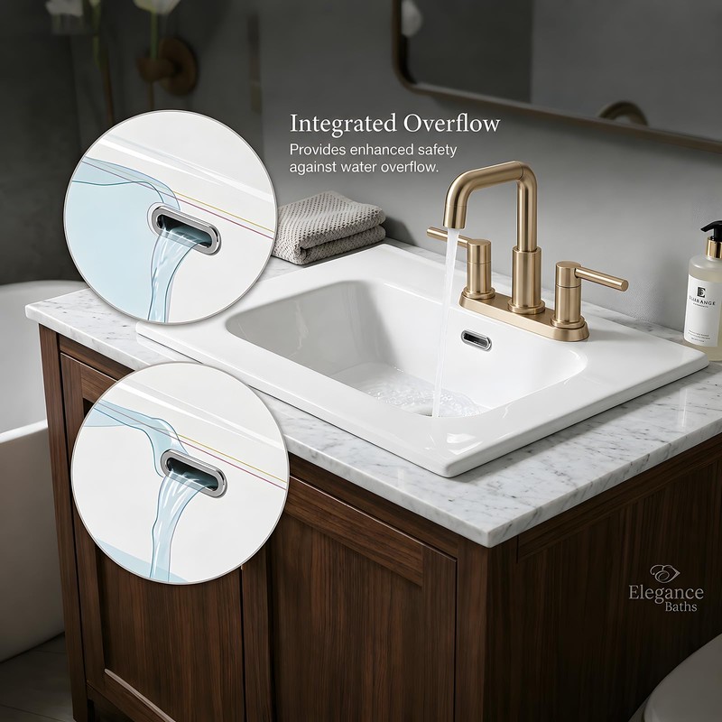24" x 18.1" Glossy White Ceramic Drop-in Bathroom Sink, 3-Hole