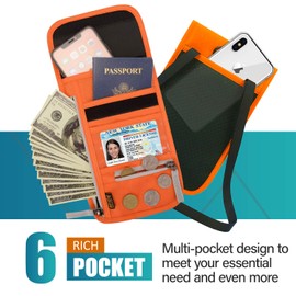 Peicees RFID Blocking Travel Neck Wallet for Men Women Family Passport Holder Lanyard Neck Pouch Slim Travel Document Holder