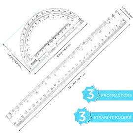 Zonon 6 Packs 12 Inch Plastic Ruler and 6 Inch Plastic Protractor Set Clear Math Geometry Protractors Set Transparent Supplies Rulers for Operation Christmas Box Gift Home Office Drawing