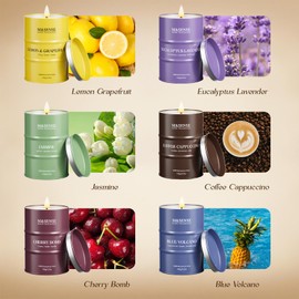 M&SENSE 6 Pack Candles for Home Scented Candle,Lemon Grapefruit Eucalyptus Lavender Jasmine Coffee Cappuccino Cherry Bomb Candle,Gift Set for Women and Men,Soy Wax Long Lasting Amber Jar Candles