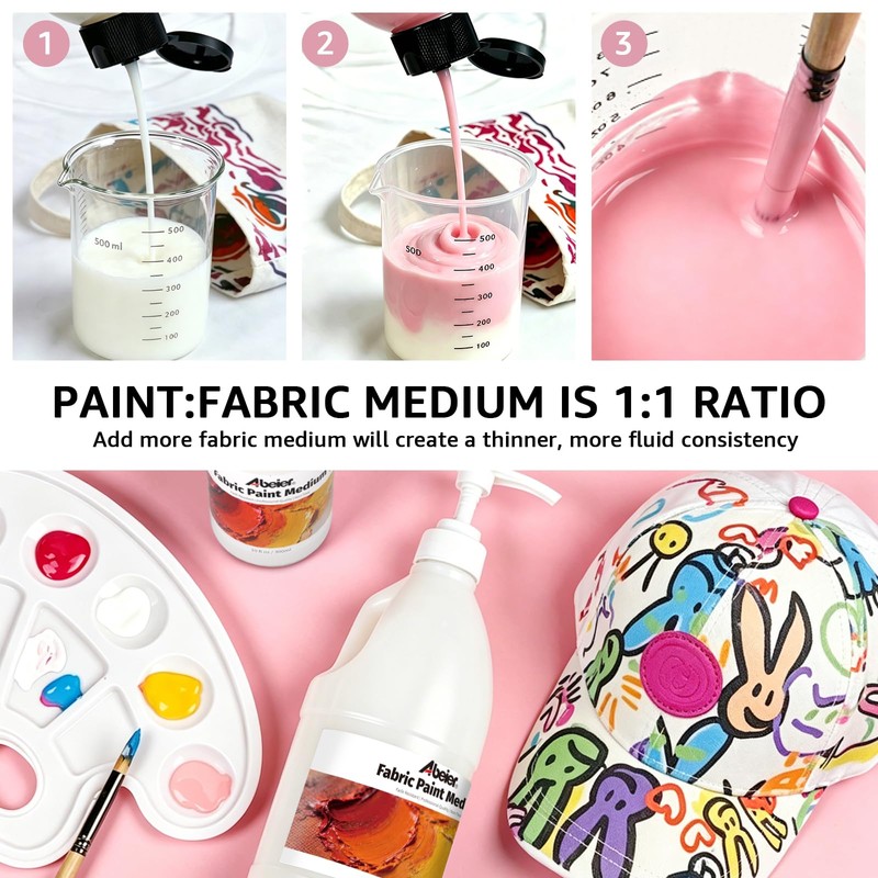 ABEIER Fabric Medium for Acrylic Paint, 33.8 oz/1 L with