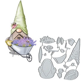 Spring Gnomes Metal Die Cuts, Spring Gnomes Flowers Cart Metal Cutting Dies Cut Stencils Card Paper Craft DIY Template Metal Cutting Dies Album Embossing Paper Dies for Card Making Scrapbooking