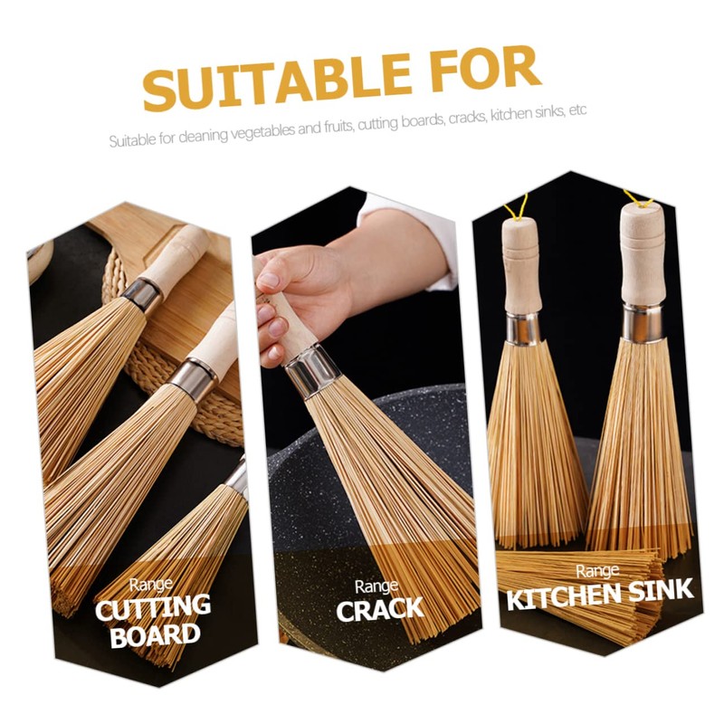 Housoutil 2pcs Bamboo Brush for Wok Saute Set Pot Sets