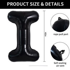 TONIFUL Large Black Letter I Balloons 40 Inch Helium Balloons,Foil Mylar Big Balloons for Birthday Party Anniversary Supplies Decorations Graduation Ceremony Photo Shoot