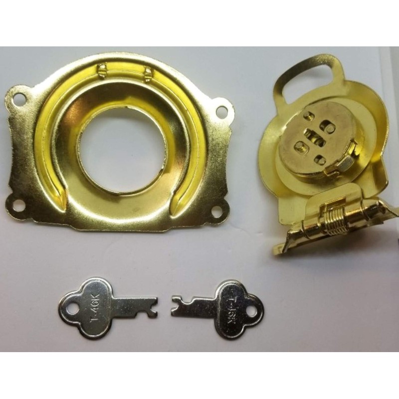 Polished Brass Trunk Lock with Keys - chest steamer old