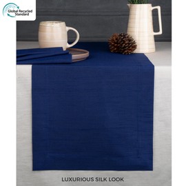 D'Moksha Homes Navy Blue Silk Table Runner 108 inches Long, Vegan Silk Table Runner 14 x 108 Inch Hemmed, Navy Blue Table Runner, Dresser Scarf Farmhouse Dining Table Runner for Spring, Outdoor